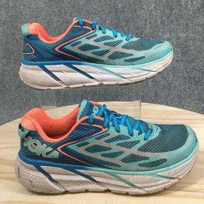 Zapatos para correr HOKA One One para mujer 8 Clifton 3 con cordones azul naranja malla Foto 1 de 4