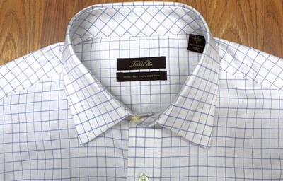 NEW! TASSO ELBA REGULAR FIT 100% COTTON SHIRT WHITE & BLUE LARGE, L - Image 1 of 4