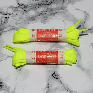 (LOT OF 2 PAIRS) - Vintage New Old Stock 27" Flat Neon Yellow Sneaker Shoe Laces - Picture 1 of 2