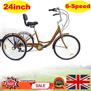 24" Adult Trike Bike 3 Wheels Tricycle 6-Speed Bicycle with Shopping Basket - Picture 1 of 10