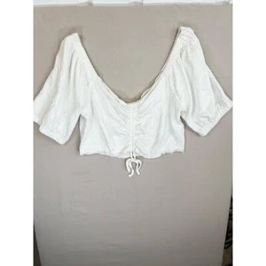 Roxy White Ruched Front Tie Detail Short Sleeve Off Shoulder Blouse Size XXL - Picture 1 of 11