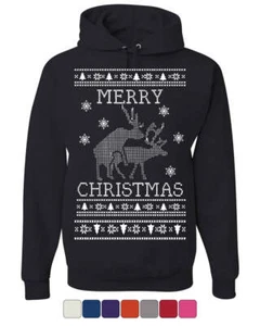 Merry Christmas Hoodie Deer Humping Ugly Sweatshirt Xmas - Picture 1 of 8