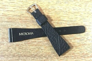 Vintage 22mm Microma Black Genuine Leather Watch Band NOS - Picture 1 of 5