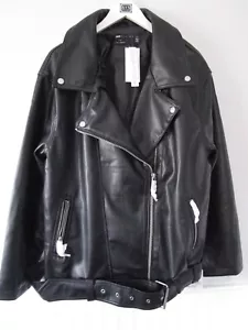 Asos Design Womens US Size 14 Curve Jacket Black Faux Leather With Belt NWT - Picture 1 of 14