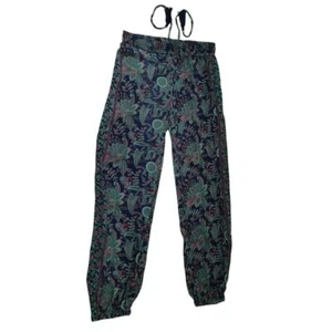 Bohemian Floral Paisley Harem Pants Size S w/ Drawstring Navy Blue & Turquoise - Picture 1 of 10