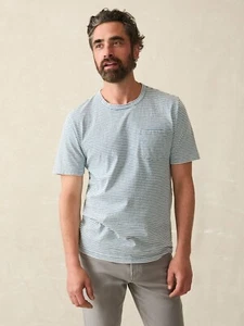 Faherty Short Sleeve Indigo Pocket Tee Azure Stream Stripe Size Large Men's - Bild 1 von 5