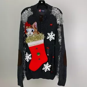 Suéter Feo Navidad Para Hombre Talla Grande Googly Eyed Cat in a Medias Jingle Bells - Imagen 1 de 7