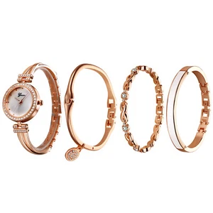 4pcs Elegant Shiny Rhinestone Quartz Wrist Watch Bracelet Bangle Set for Women - Picture 1 of 18