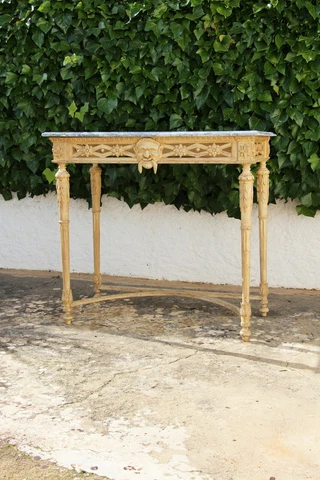 A Rare Louis XVI Console Table depicting a Faun Head with Original Marble Stone Cover