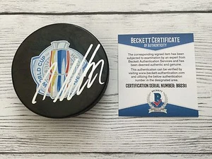 Disco Beckett de la Copa Mundial de Hockey 2016 firmado por Nino Niederreiter BAS certificado de autenticidad Go Wild a - Imagen 1 de 4