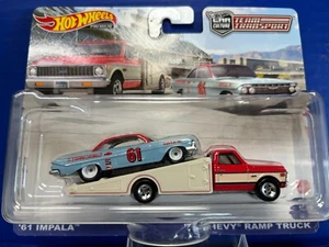 Camión rampa Chevy 1/64 Hot Wheels Premium Team Transport '61 Impala & '72 rojo - Imagen 1 de 2