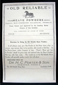 Polvos de elevación confiables de colección para farmacia etiqueta publicitaria Dr. HC Porter Towanda Pa - Imagen 1 de 3