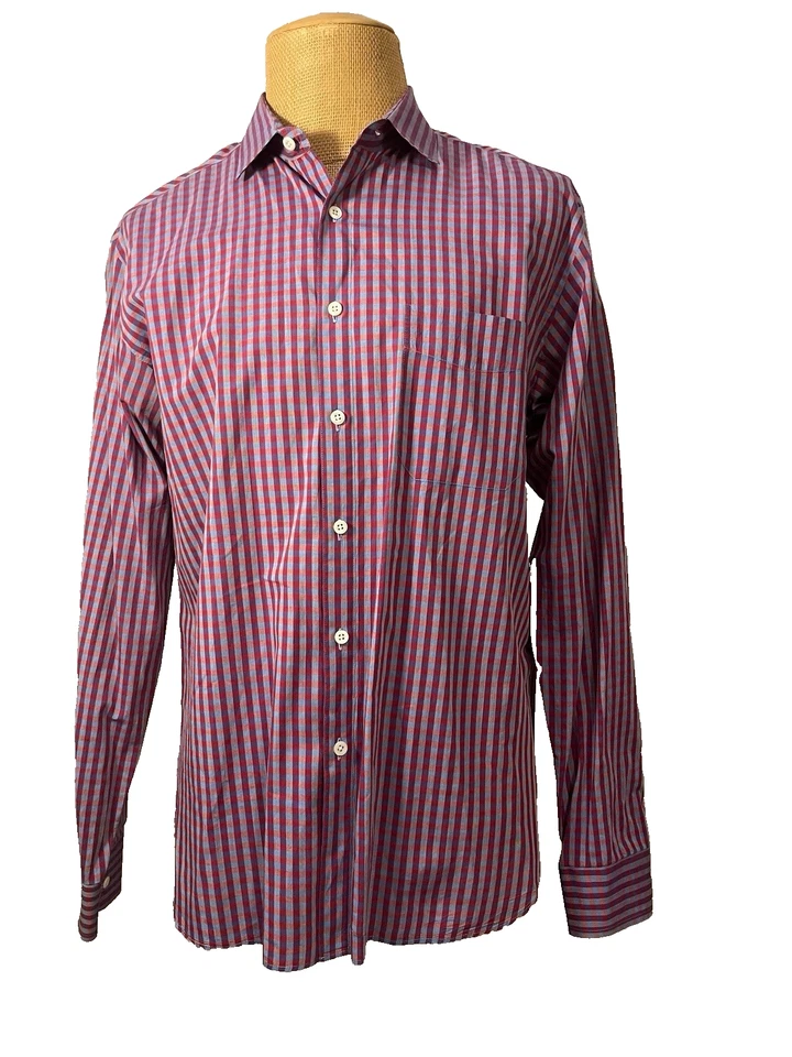 Camisa de vestir BILLY Reid para hombre azul borgoña guinga a cuadros talla XL Foto 1 de 4