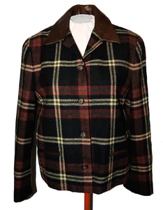 Breeches Wool Red Black Plaid Equestrian style Blazer Leather Collar MEDIUM - Picture 1 of 5