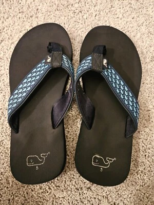 Vineyard Vines Boys Classic Flip Flops Whales Slip On Sandals Size 5 Navy Blue - Image 1 of 4