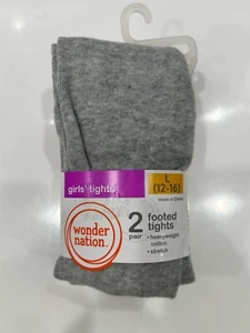 NWT Wonder Nation Girls Footed Cotton Pack of 2 Pink/Grey Tights SZ L (12-16) - Picture 1 of 4