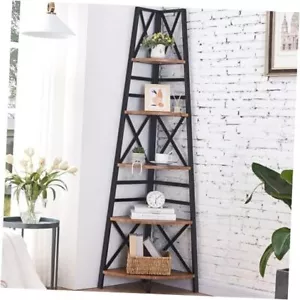 Corner Shelf,72 Inch Tall Corner Bookshelf,5 Tier Tall 5-tier Rustic Brown - Picture 1 of 7