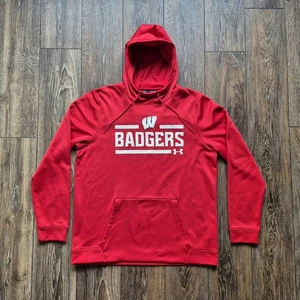 Sudadera con capucha roja Wisconsin Badger Under Armour Coldgear para hombre bolsillo XL  - Imagen 1 de 9