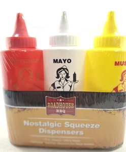 NIB Roadhouse BBQ Nostalgic Plastic Condiment Set - Picture 1 of 2