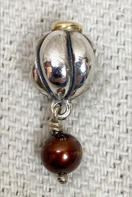 Pandora Plata Esterlina y Oro 14K Retirado Flor Perla Marrón Circonita cúbica Cuentas Dije Foto 1 de 4