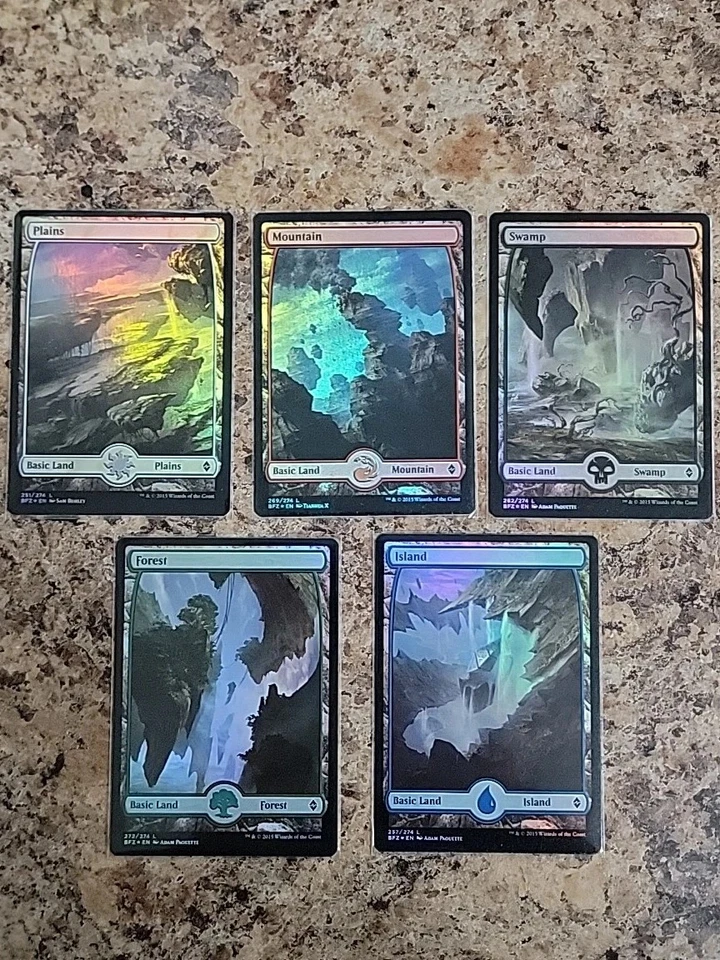 (x5) Basic Lands MTG (Full Art FOIL) BFZ Near Mint Never Played Commander Ready - Image 1 of 4