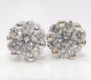 14K Weißgold Rundschliff Diamant Halo Ohrstecker FZZ - Bild 1 von 3