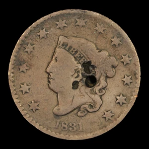 1831 N-3 R-1 Medium Letters Matron Coronet Head Large Cent F-VF Details - Picture 1 of 2