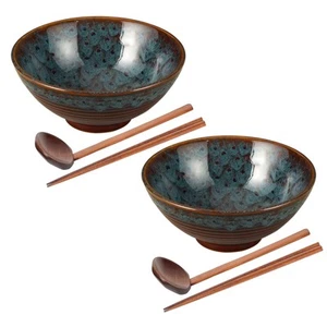Ceramic Japanese Ramen Bowl Set with Chopsticks,8 inch 40 oz Pho Bowls & Asia... - Picture 1 of 5