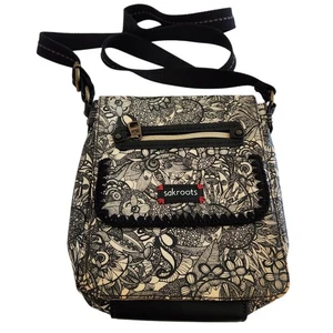 Sakroots Crossbody Peace Bag Handtasche leicht schwarz & elfenbein beschichtetes Canvas  - Bild 1 von 9