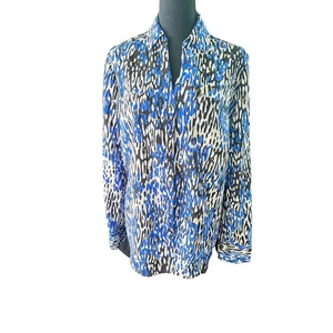 Camicetta top manica lunga Talbots Nantucket stampa geometrica blu/nero/bianco - Foto 1 di 3