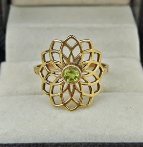 FLOWER OF LIFE BRASS RING, LOTUS PERIDOT GEMSTONE RING, IMMITATION RING - Picture 1 of 8
