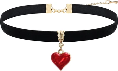 Collar Gargantilla Negra Vintage para Mujer, Terciopelo Goteo Aceite Rojo Corazón Gargantilla Negra, Foto 1 de 4