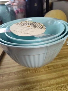 Juego de 3 cuencos mezcladores Cynthia Rowley azul nuevo precioso resistente gran regalo - Imagen 1 de 6