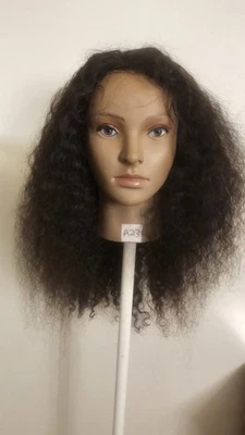 高品质常规上衣黑色 20 英寸卷曲 100% 处女人类头发花边假发  — 第 1/4 张图片