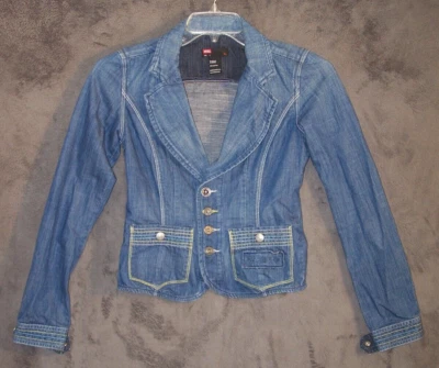 DIESEL Jacket Womens Small 2 4 Blue Jean Long Sleeve Button Snap Sleeve Ladies - Image 1 of 4