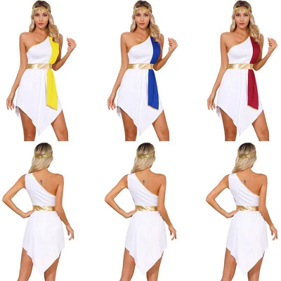 Women Ancient Greek Roman Toga Costume Robe Halloween Cosplay Dance Tunic Dress - Image 1 of 3