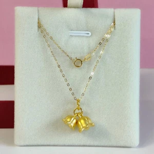 1pcs 999 24K Yellow Gold Orchid Pendant With 18K Thin O Necklace 17.8inch - Picture 1 of 12