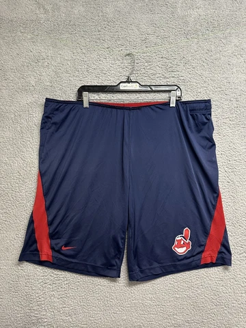 Nike Dri-Fit Cleveland Indians MLB Franchise Shorts XL Chief Wahoo Blue Swoosh Cover
