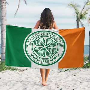 CELTIC AND IRELAND FOOTBALL BEACH TOWEL MICROFIBRE FREE PIN BADGE FREE UK POST - Picture 1 of 2