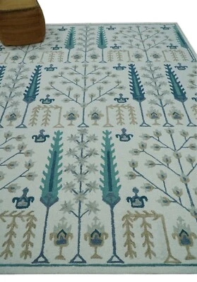 Hand Tufted 5x8 Silver, Beige and Teal nature design wool area rug - DD/MA302 - Image 1 of 4