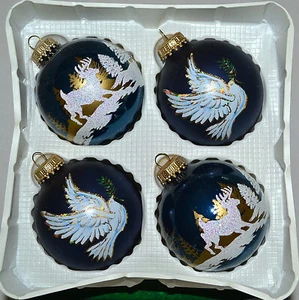 VINTAGE KREBS W. GERMANY COBALT BLUE, DOVE BIRD, DEER CHRISTMAS TREE ORNAMENTS - Picture 1 of 4