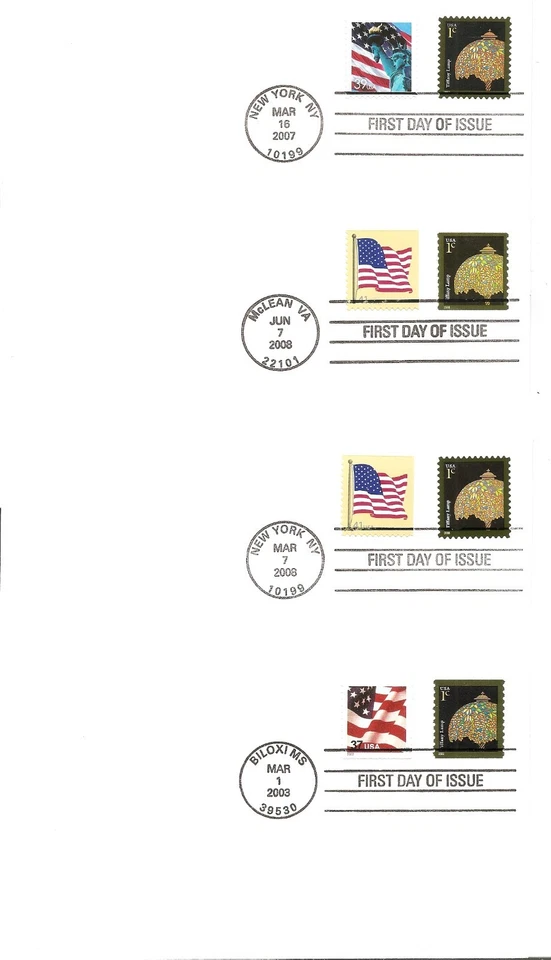 US SC # 3749-3749a-3758-3758a Tiffany Lamp FDC. Ready For Cachet - Image 1 of 1