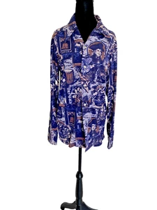 Vintage Men's Sears Kings Road Button Down Shirt Blue Medium Revolution - Picture 1 of 4