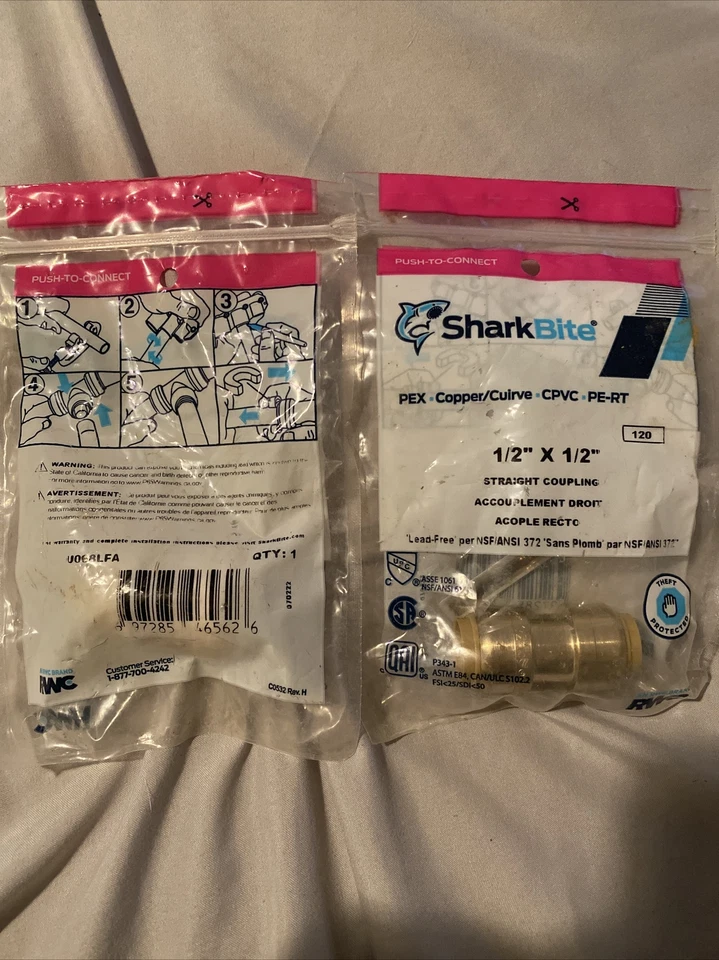 SharkBite U008LFA 1/2"x1/2" Straight Coupling Push To Connect PEX CPVC PE-RT