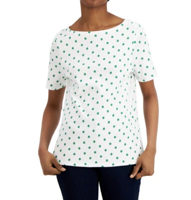 Charter Club Pima Boatneck Dotty Dot Print Top White Combo Size PXS PP - Image 1 of 2
