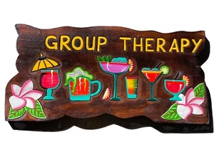20” GROUP THERAPY TIKI BAR SIGN TROPICAL WALL ART TIKI DECOR - Picture 1 of 1