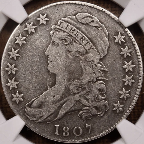 1807 O.111a 50/20 R4+ Bearded Goddess Bust half, NGC F12, RareDavidKahnRareCoins Cover