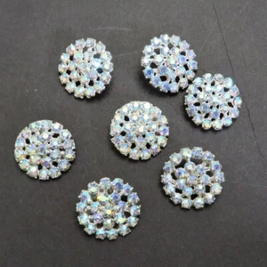 Vtg BLING! AB Glass Crystal Silver Tone Metal Shank Buttons 7 Pc Set Size 27 mm - Picture 1 of 5