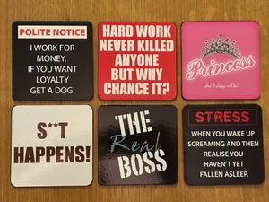 Novelty Good Quality Funny Cork Coasters / Place Mat Set of 4 or 6 - Picture 1 of 1