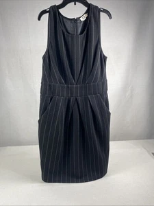 Molly Bracken Round Neck Black grey stripe Jumper Dress Size L large pockets - Picture 1 of 14